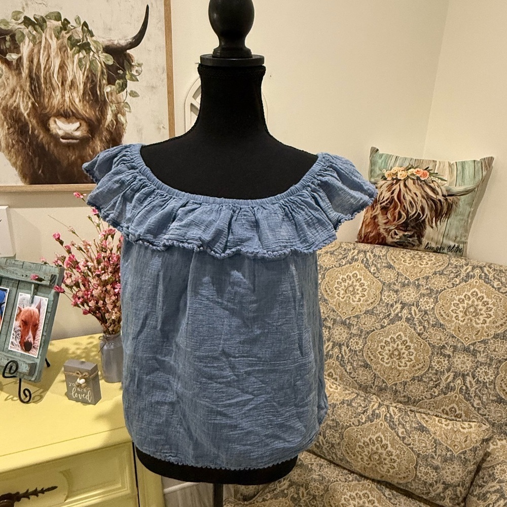 Polo by Ralph Lauren Blue Flutter Sleeve Blouse